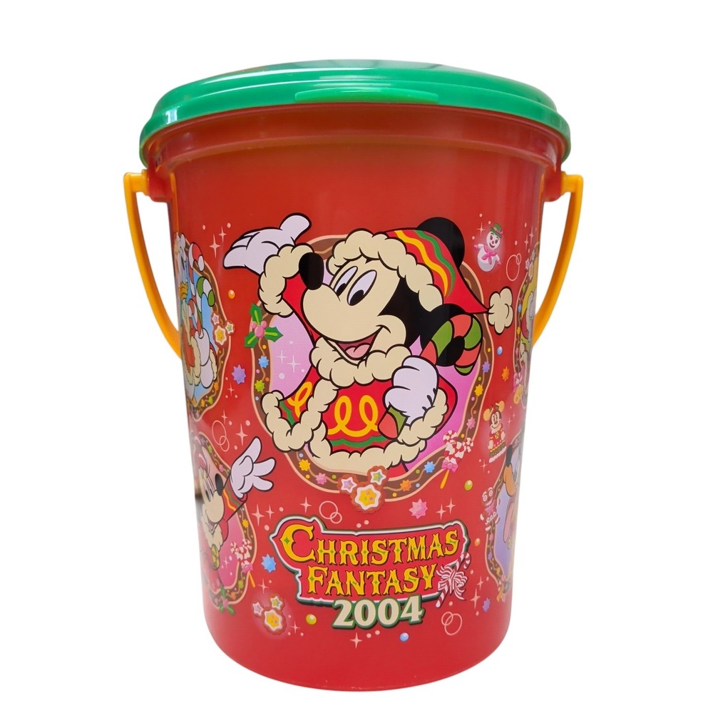 Tokyo Disneyland Christmas Fantasy 2004 Popcorn Bucket Mickey Mouse Red Green
